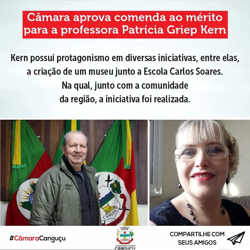 Câmara aprova comenda ao mérito para a professora Patrícia Griep Kern - Câmara de vereadores de Canguçu