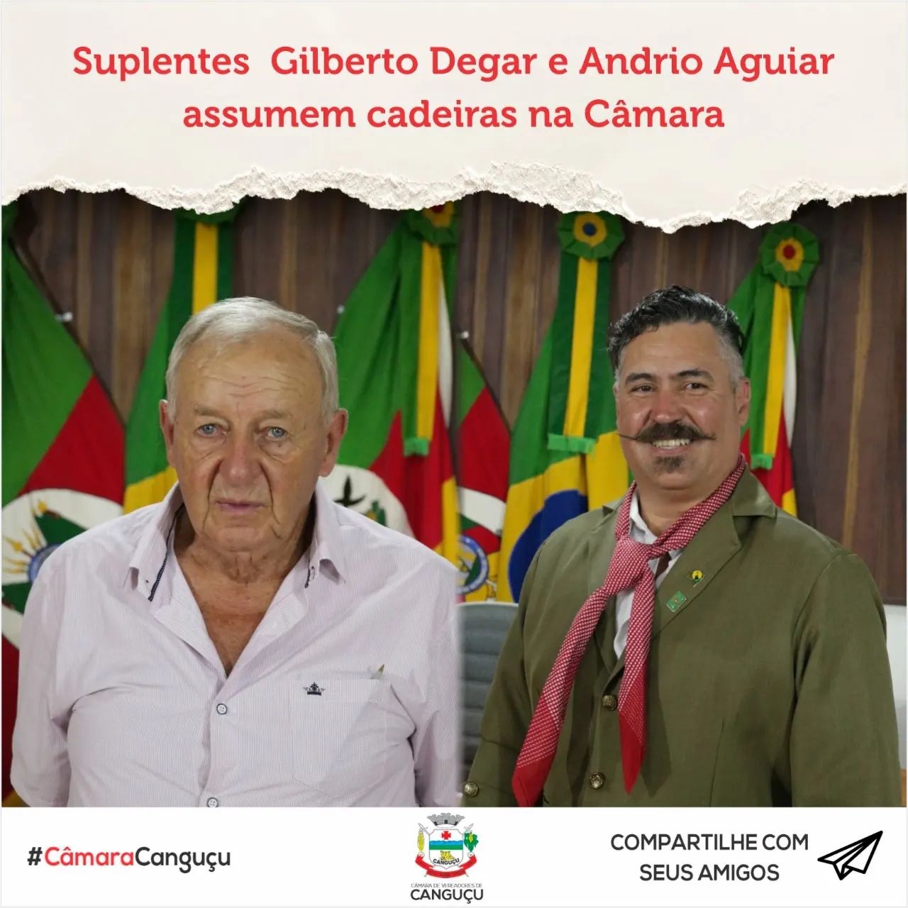 Suplentes Andrio Aguiar e Gilberto Deger assumem cadeiras na Câmara - Câmara de vereadores de Canguçu