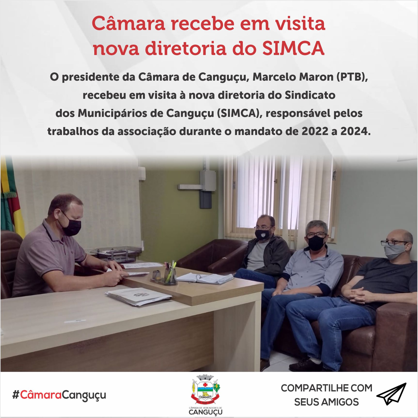 Câmara recebe em visita nova diretoria do SIMCA - Câmara de vereadores de Canguçu