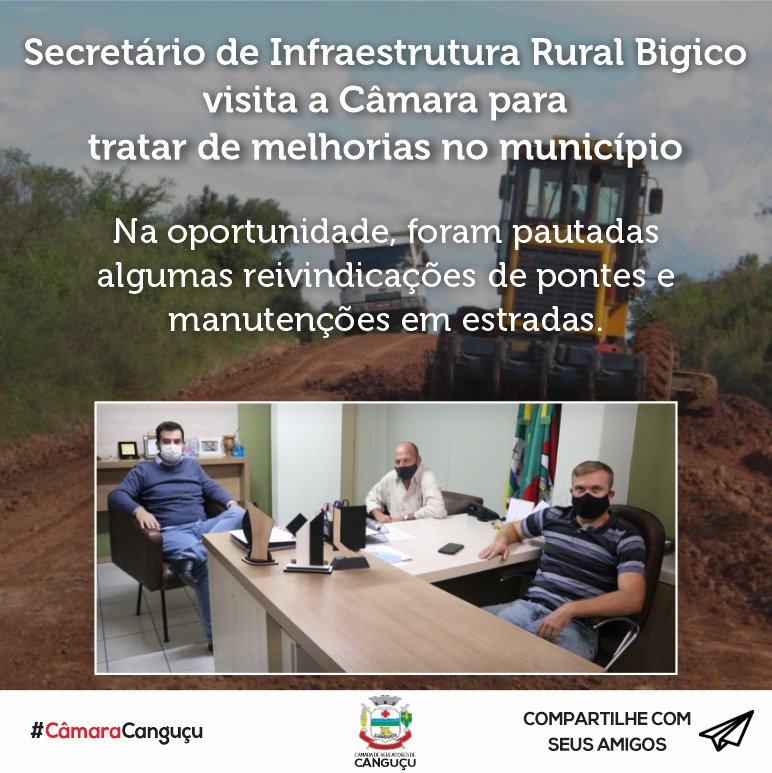 Secretário de Infraestrutura Rural Bigico visita a Câmara para tratar de melhorias no município - Câmara de vereadores de Canguçu