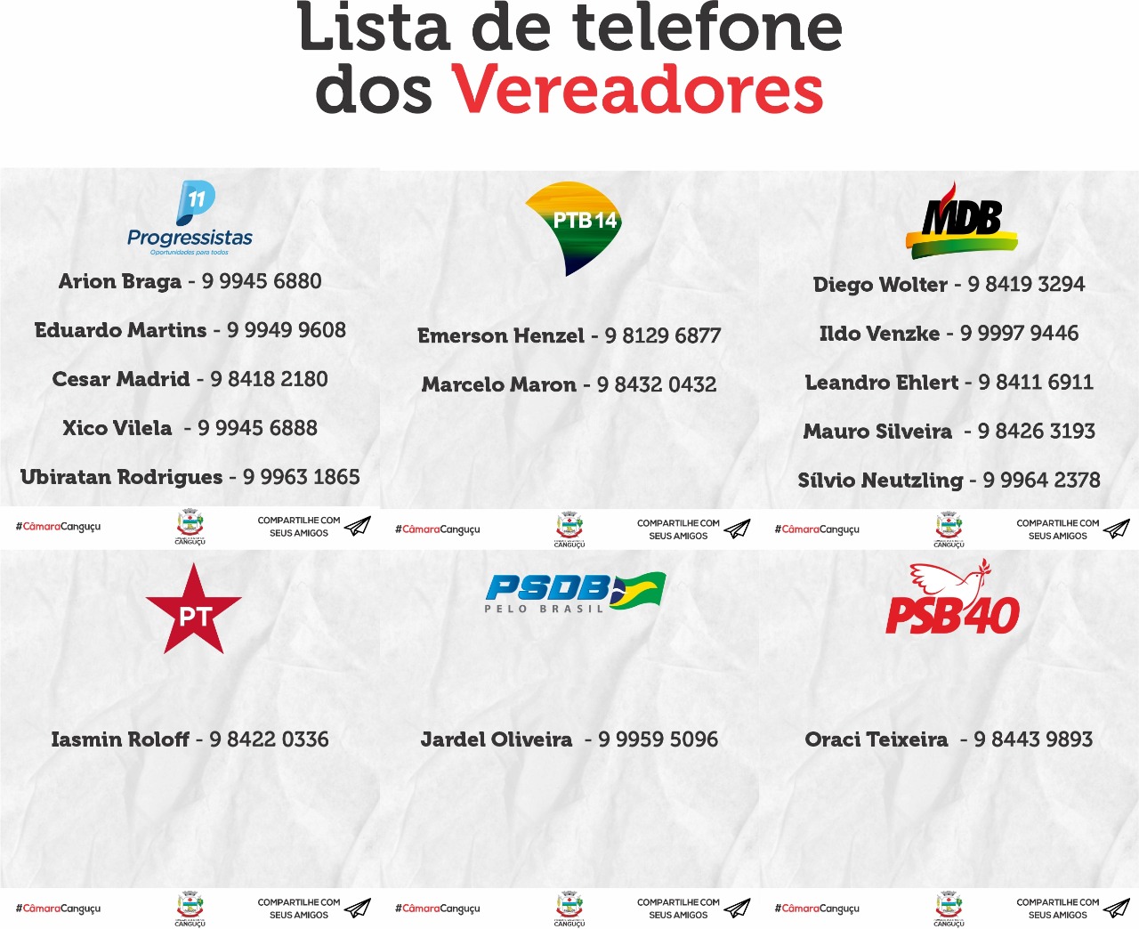Saiba como contatar os Vereadores - Câmara de vereadores de Canguçu