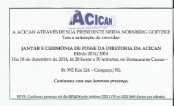 CÂMARA RECEBE CONVITE PARA JANTAR DE POSSE DA NOVA DIRETORIA DA ACICAN - Câmara de vereadores de Canguçu