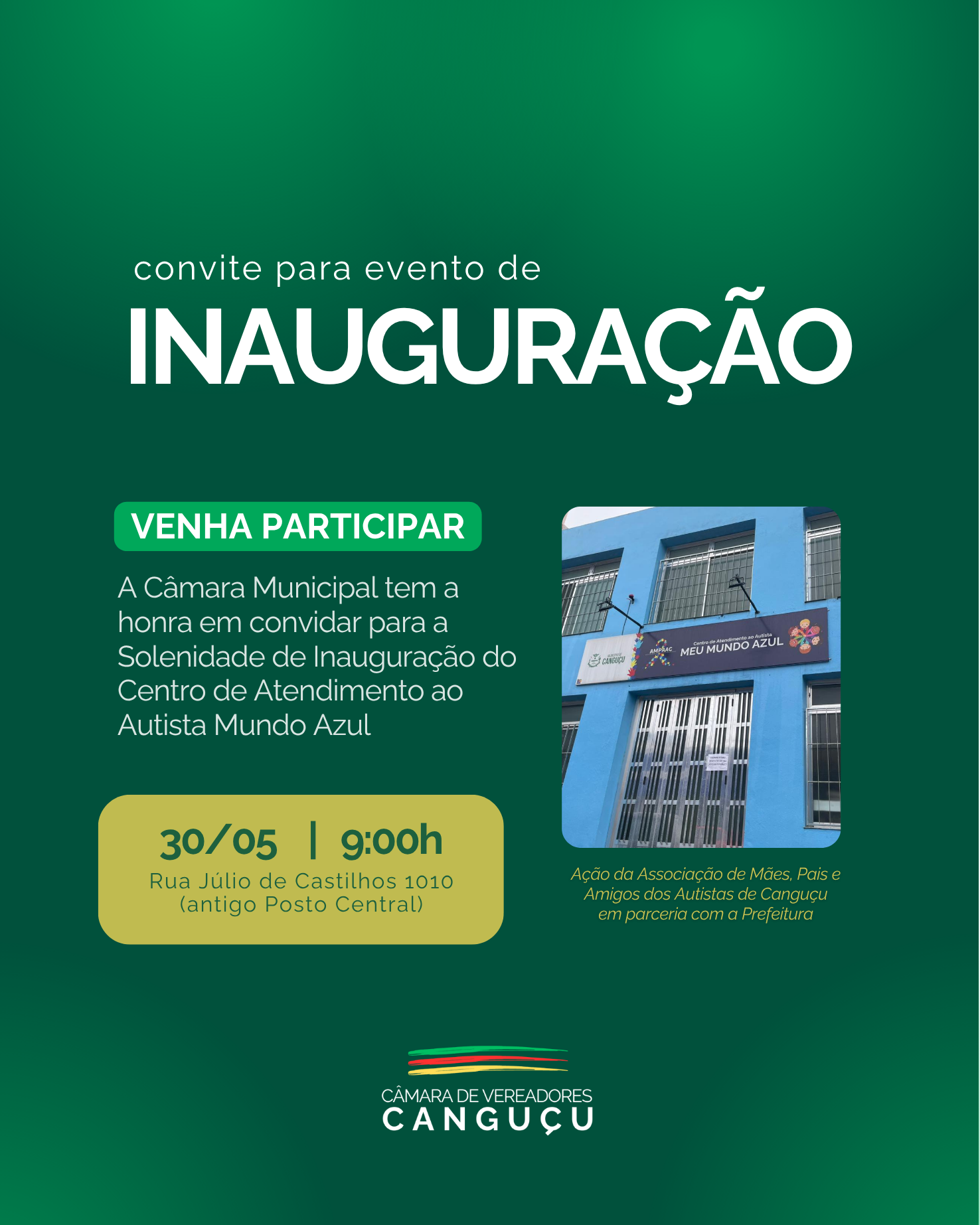 Centro de Atendimento ao Autista Mundo Azul será inaugurado em Canguçu nesta sexta-feira - Câmara de Vereadores de Canguçu