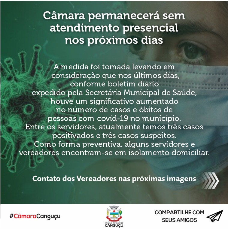Câmara permanecerá sem atendimento presencial nos próximos dias - Câmara de vereadores de Canguçu